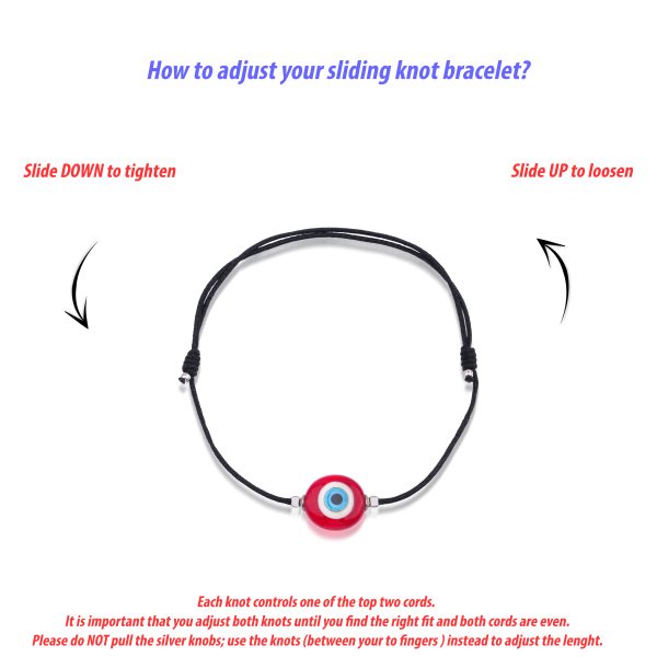 How to adjust your sliding knot bracelet - red evil eye - lykia jewelry